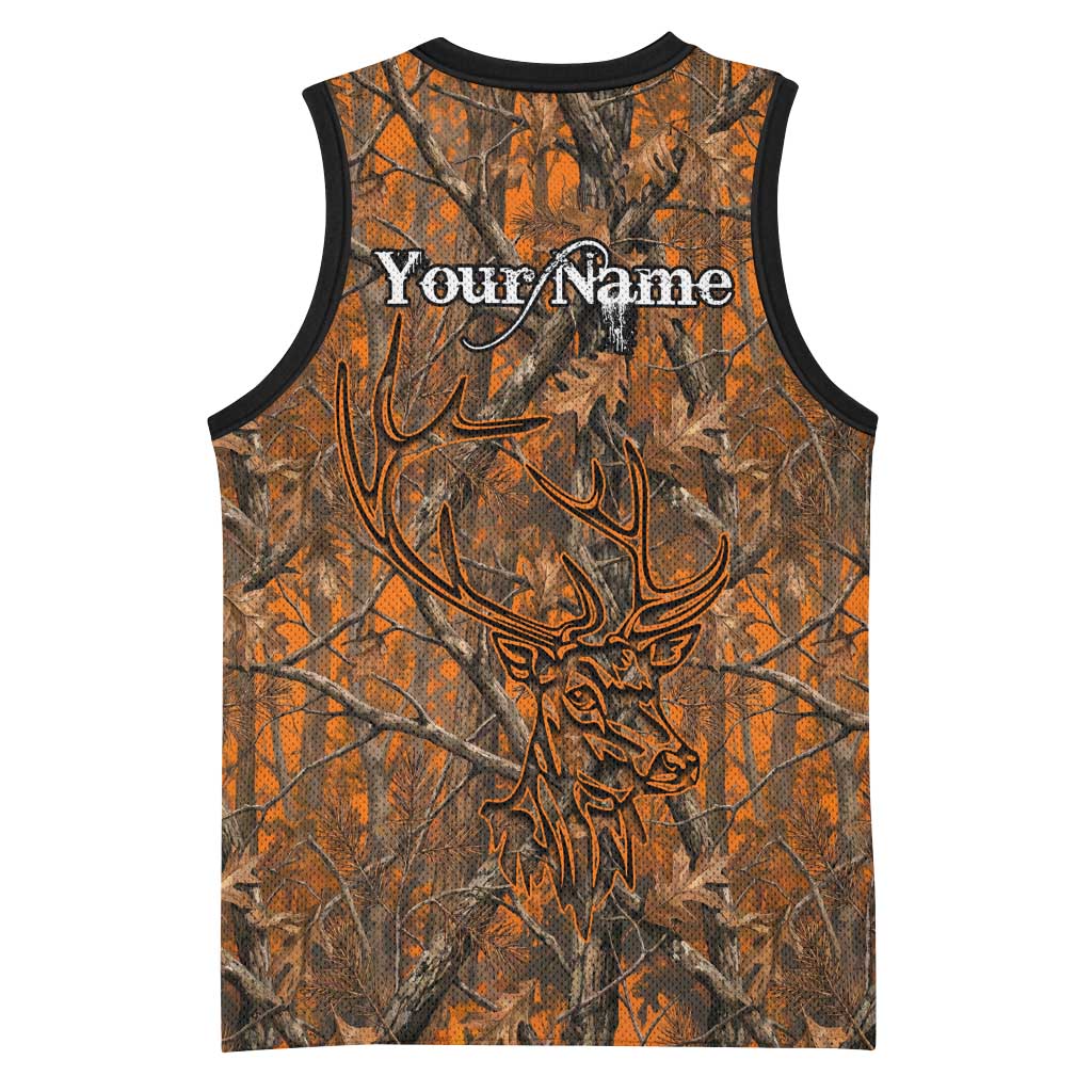 Personalized Deer Hunter Basketball Jersey Antler Outline and Autumn Camouflage Hunting