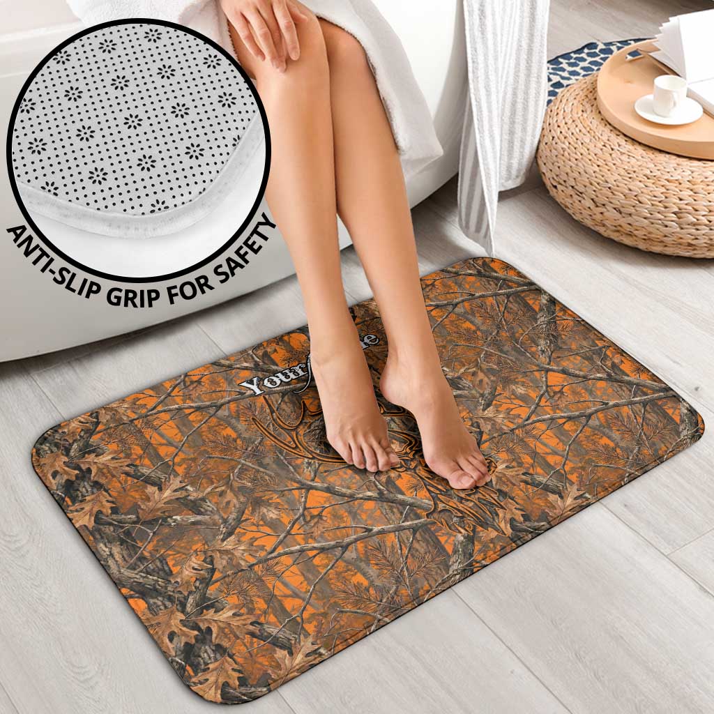 Personalized Deer Hunter Bathroom Set Antler Outline and Autumn Camouflage Hunting