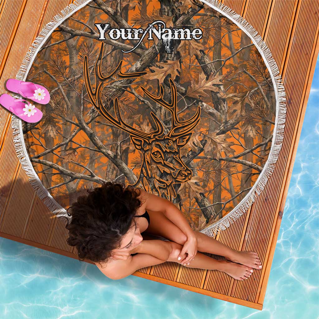 Personalized Deer Hunter Beach Blanket Antler Outline and Autumn Camouflage Hunting