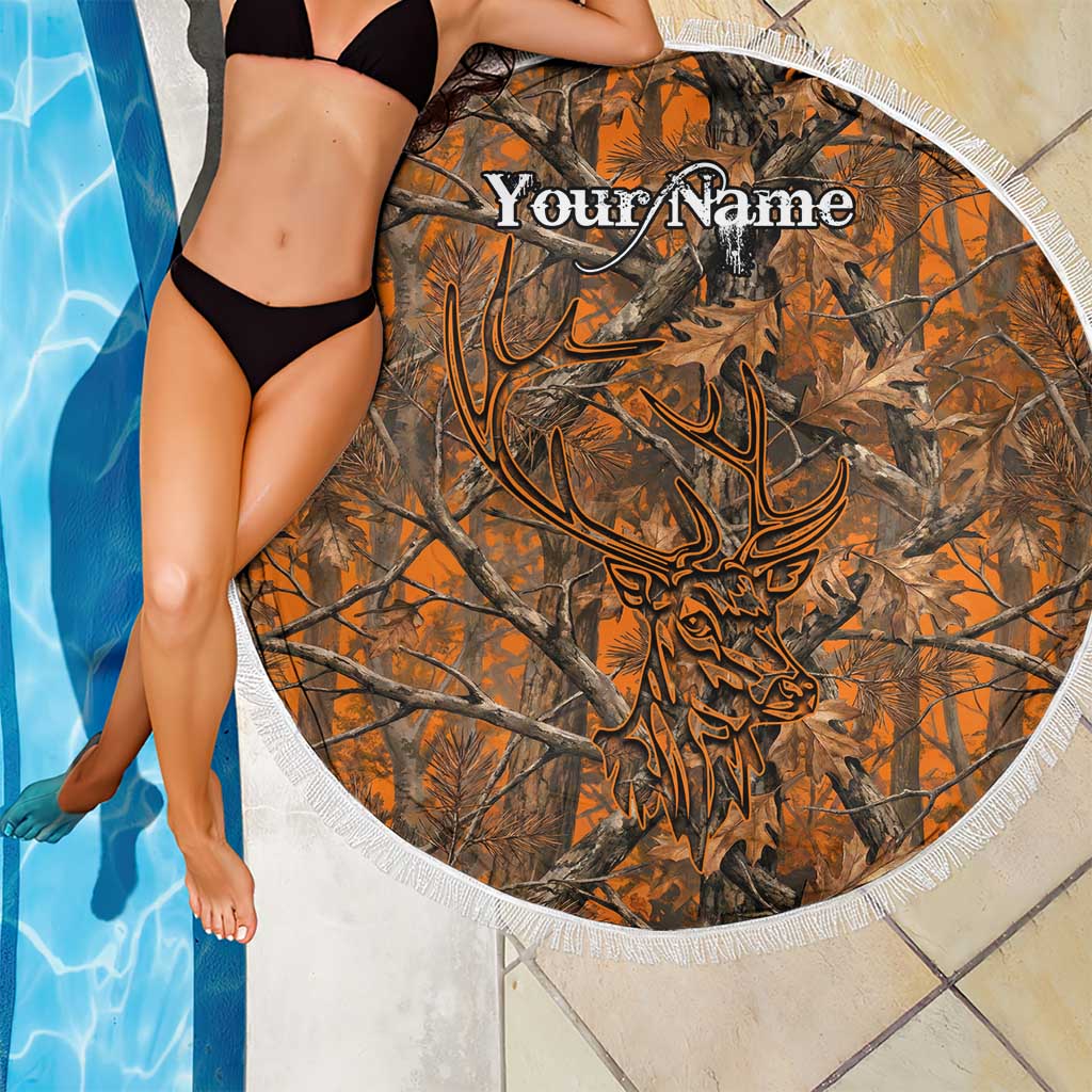 Personalized Deer Hunter Beach Blanket Antler Outline and Autumn Camouflage Hunting