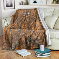 Personalized Deer Hunter Blanket Antler Outline and Autumn Camouflage Hunting