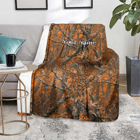 Personalized Deer Hunter Blanket Antler Outline and Autumn Camouflage Hunting