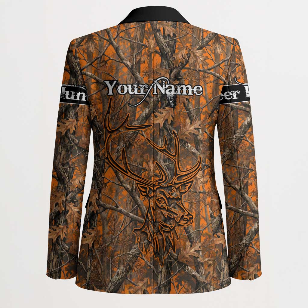 Personalized Deer Hunter Blazer Antler Outline and Autumn Camouflage Hunting