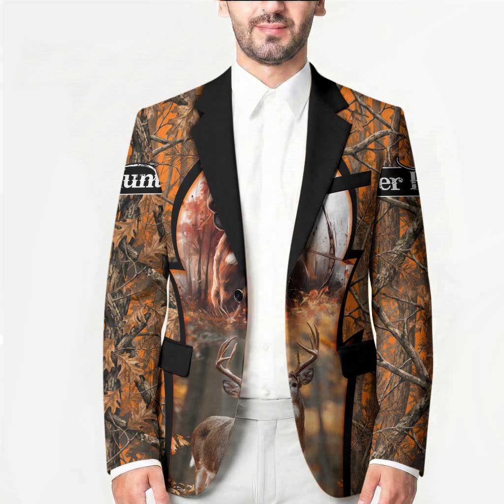 Personalized Deer Hunter Blazer Antler Outline and Autumn Camouflage Hunting