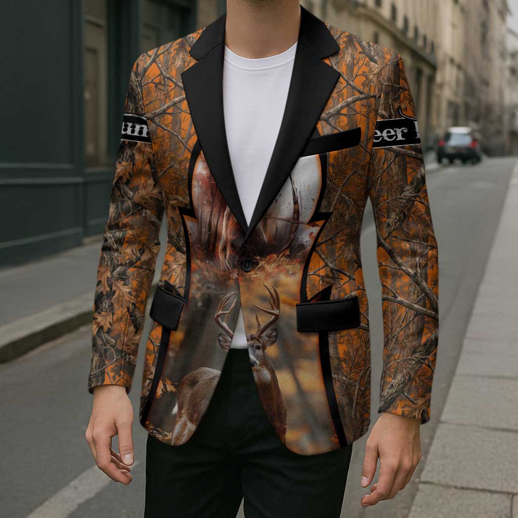 Personalized Deer Hunter Blazer Antler Outline and Autumn Camouflage Hunting