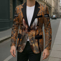 Personalized Deer Hunter Blazer Antler Outline and Autumn Camouflage Hunting