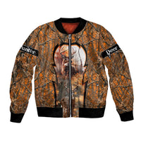 Personalized Deer Hunter Bomber Jacket Antler Outline and Autumn Camouflage Hunting
