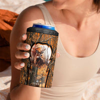 Personalized Deer Hunter 4 in 1 Can Cooler Tumbler Antler Outline and Autumn Camouflage Hunting