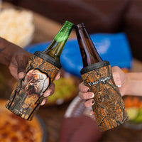 Personalized Deer Hunter 4 in 1 Can Cooler Tumbler Antler Outline and Autumn Camouflage Hunting
