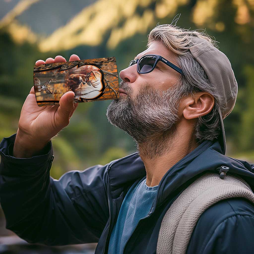 Personalized Deer Hunter 4 in 1 Can Cooler Tumbler Antler Outline and Autumn Camouflage Hunting