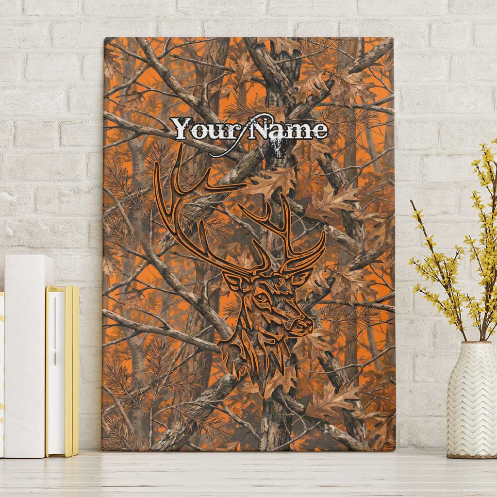 Personalized Deer Hunter Canvas Wall Art Antler Outline and Autumn Camouflage Hunting