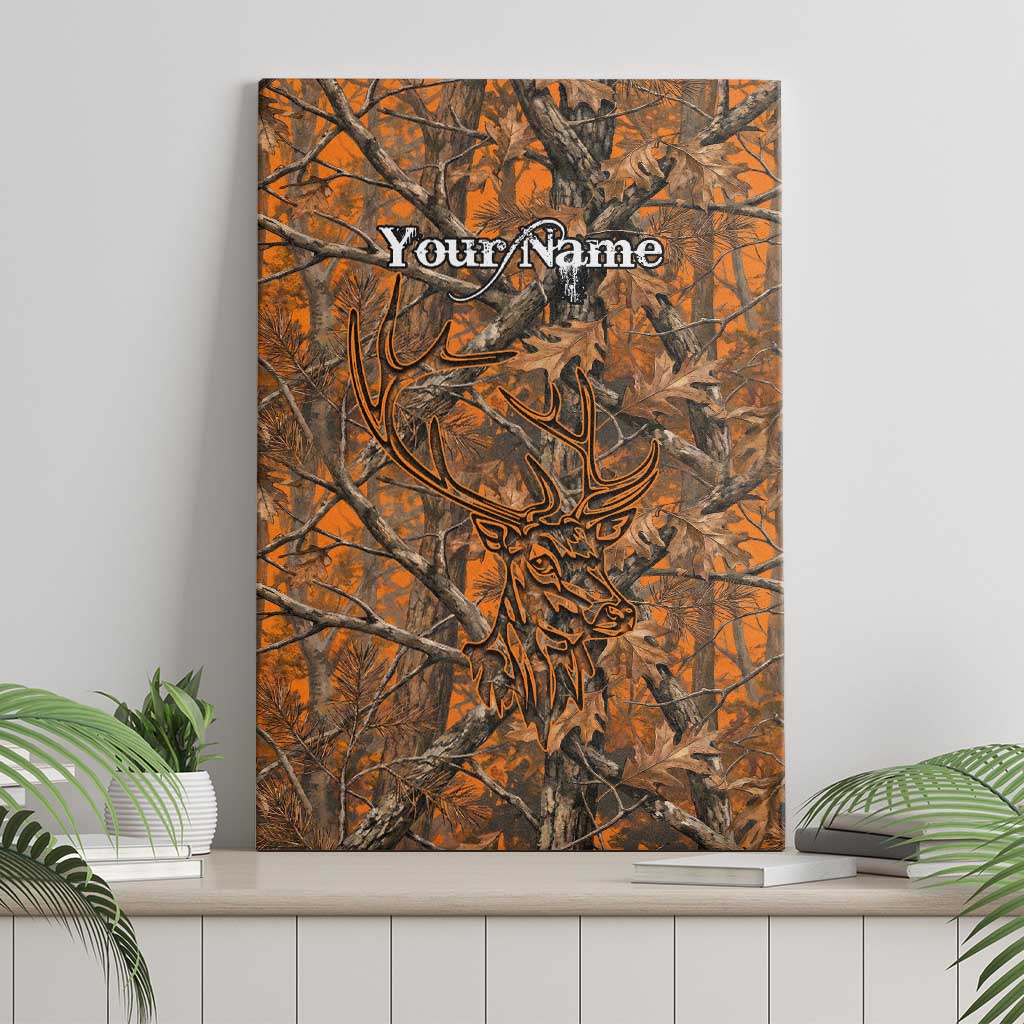 Personalized Deer Hunter Canvas Wall Art Antler Outline and Autumn Camouflage Hunting