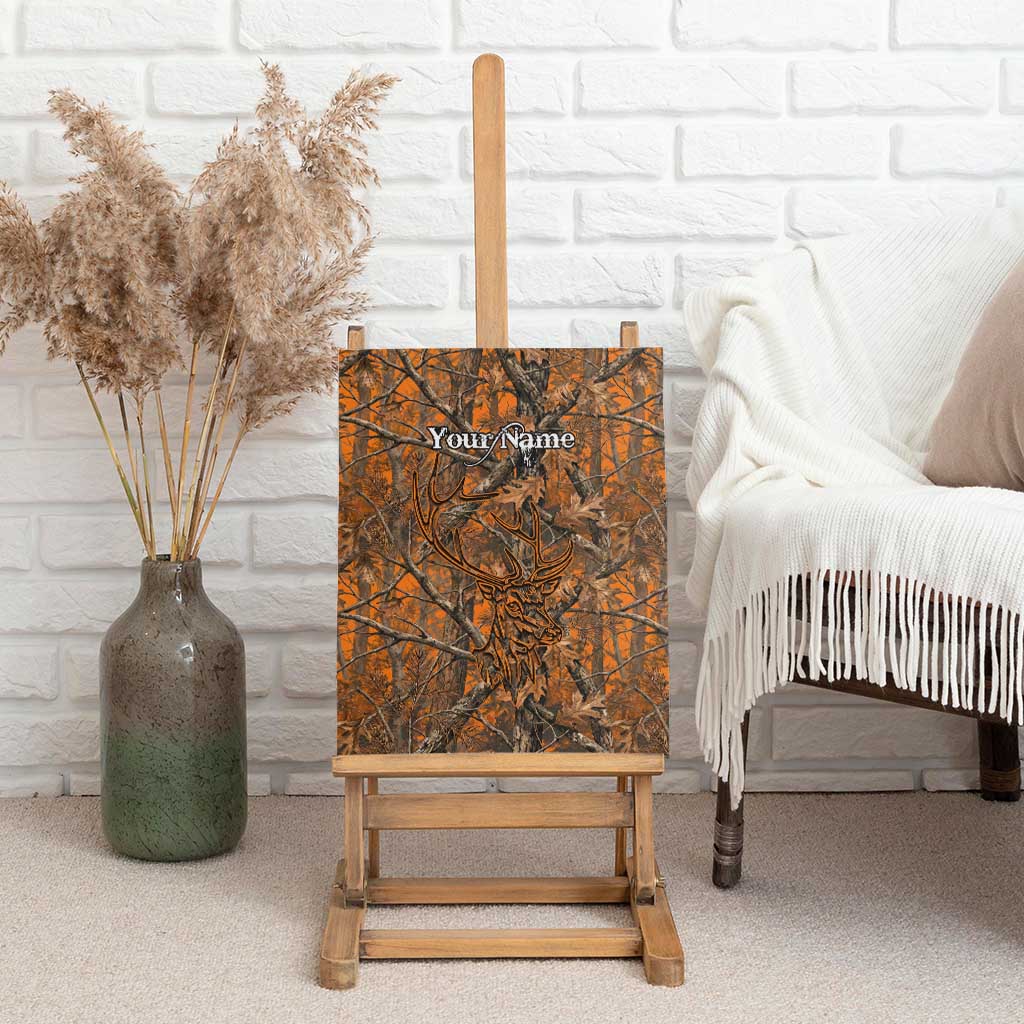 Personalized Deer Hunter Canvas Wall Art Antler Outline and Autumn Camouflage Hunting