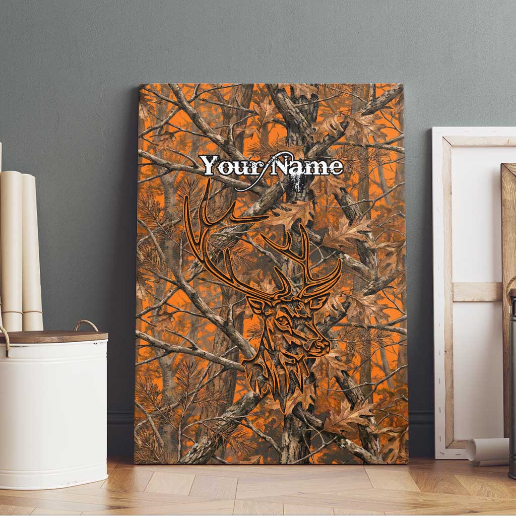 Personalized Deer Hunter Canvas Wall Art Antler Outline and Autumn Camouflage Hunting