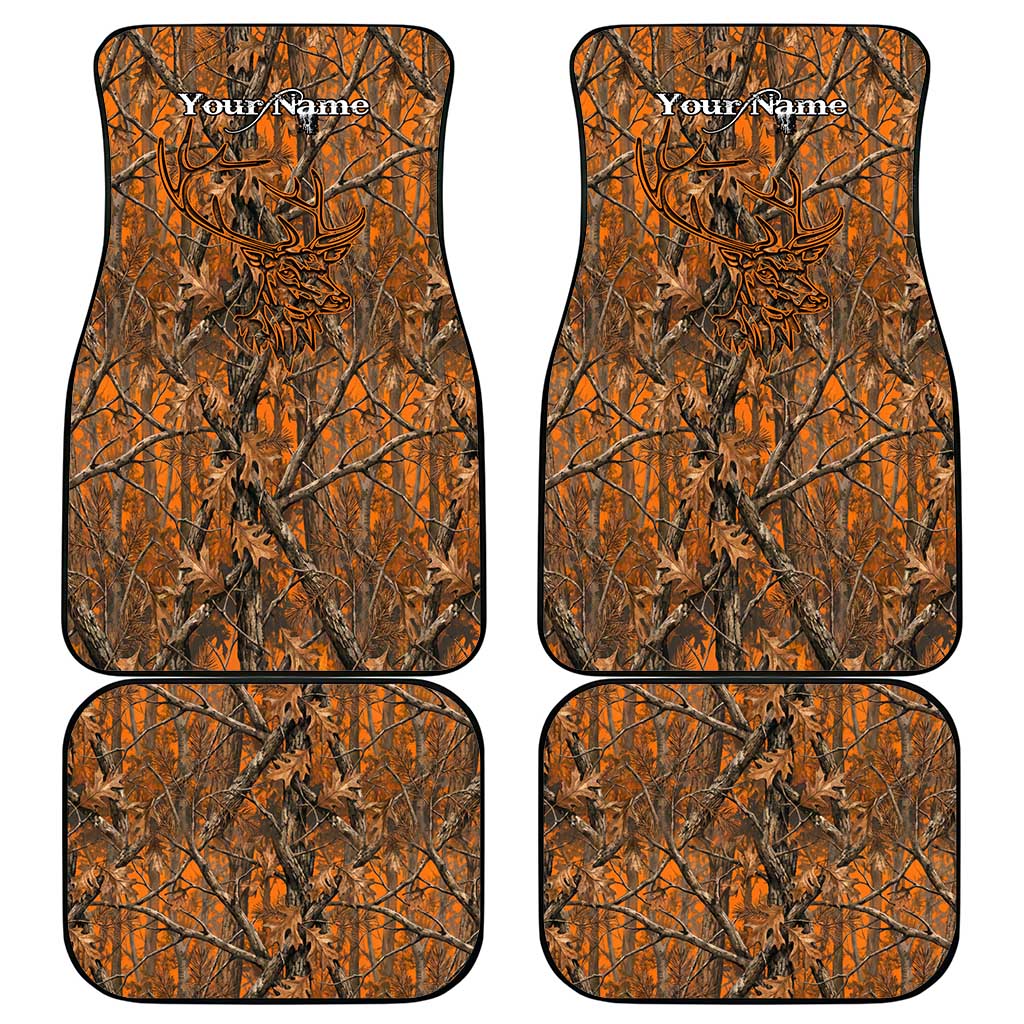 Personalized Deer Hunter Car Mats Antler Outline and Autumn Camouflage Hunting