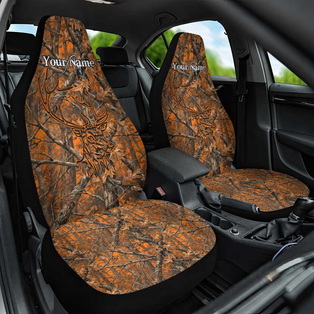 Personalized Deer Hunter Car Seat Cover Antler Outline and Autumn Camouflage Hunting