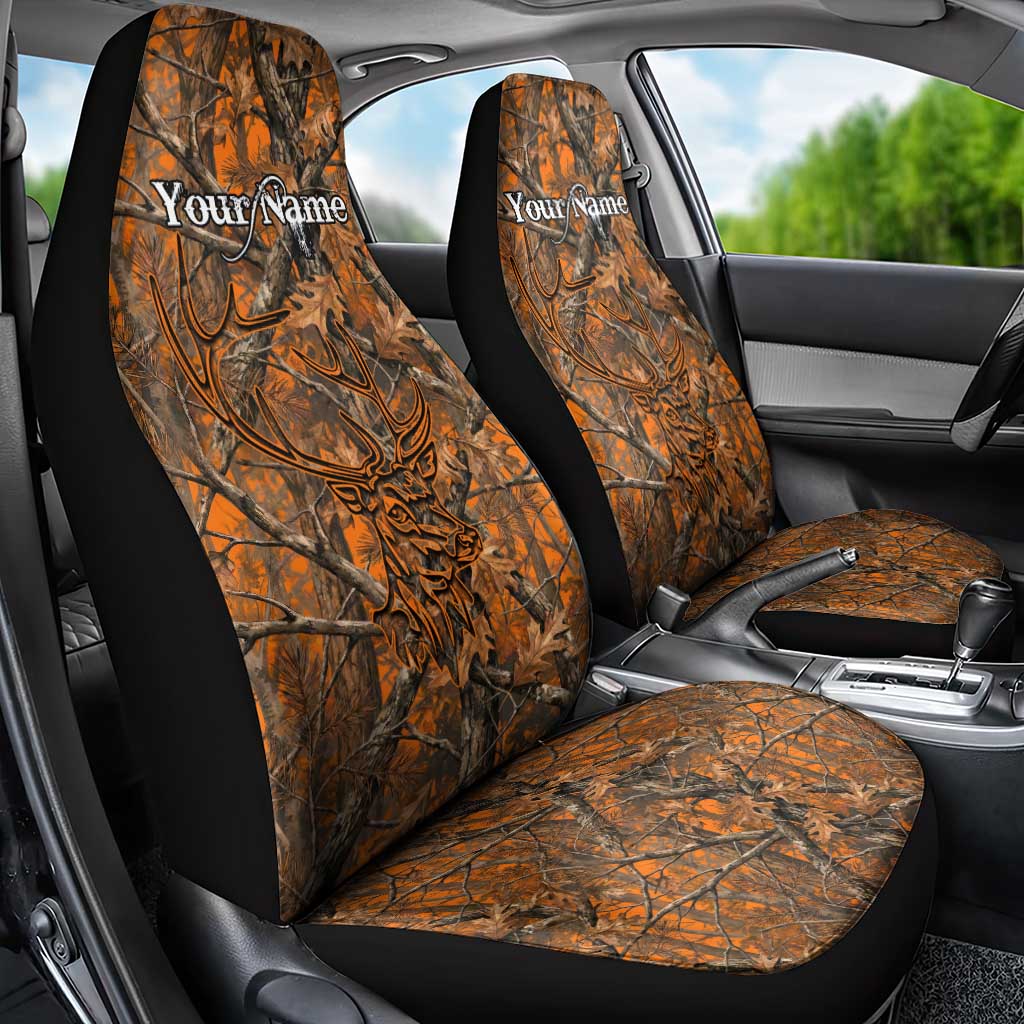 Personalized Deer Hunter Car Seat Cover Antler Outline and Autumn Camouflage Hunting