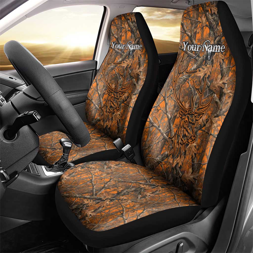 Personalized Deer Hunter Car Seat Cover Antler Outline and Autumn Camouflage Hunting