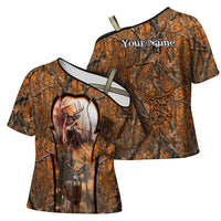 Personalized Deer Hunter Cross Shoulder Shirt Antler Outline and Autumn Camouflage Hunting