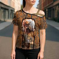Personalized Deer Hunter Cross Shoulder Shirt Antler Outline and Autumn Camouflage Hunting