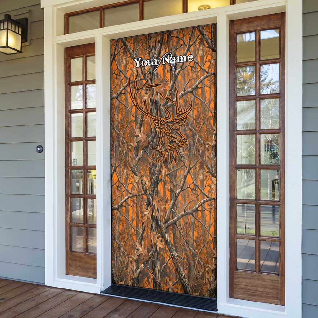 Personalized Deer Hunter Door Cover Antler Outline and Autumn Camouflage Hunting