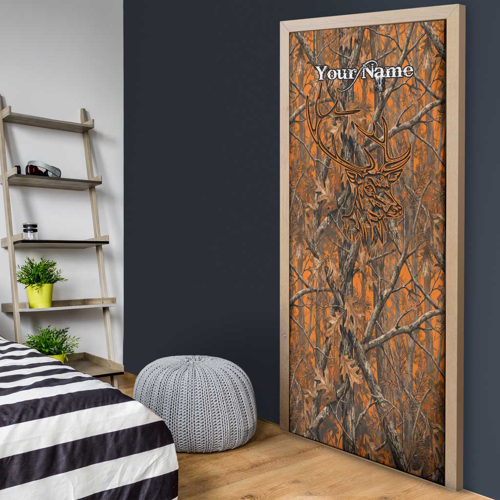 Personalized Deer Hunter Door Cover Antler Outline and Autumn Camouflage Hunting