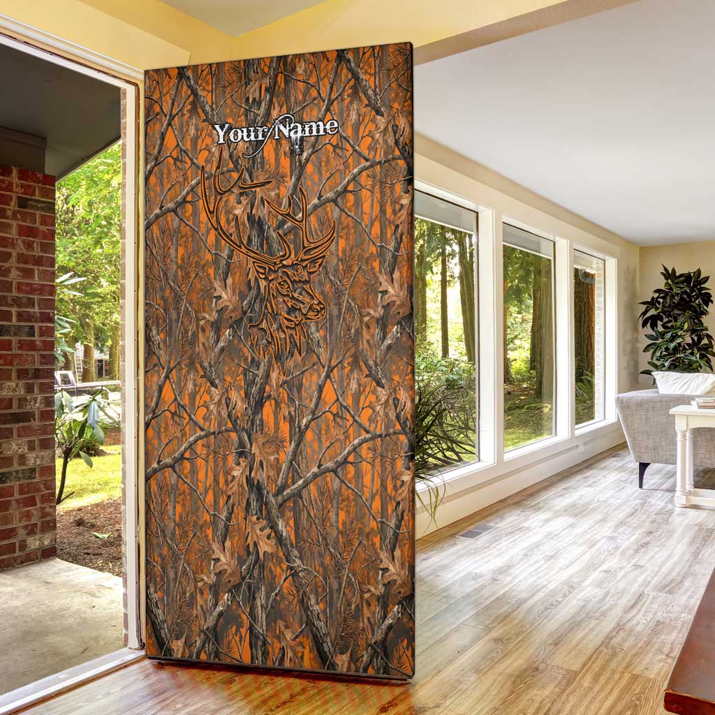 Personalized Deer Hunter Door Cover Antler Outline and Autumn Camouflage Hunting