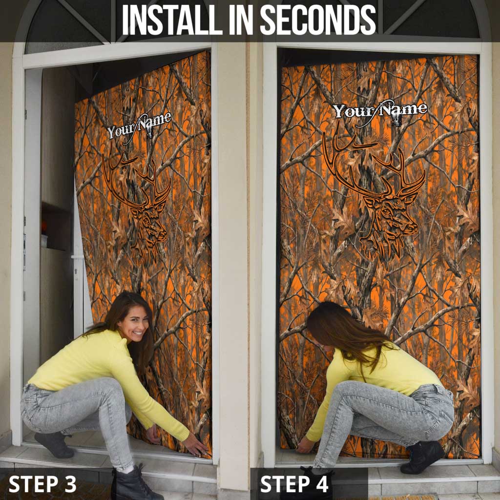 Personalized Deer Hunter Door Cover Antler Outline and Autumn Camouflage Hunting