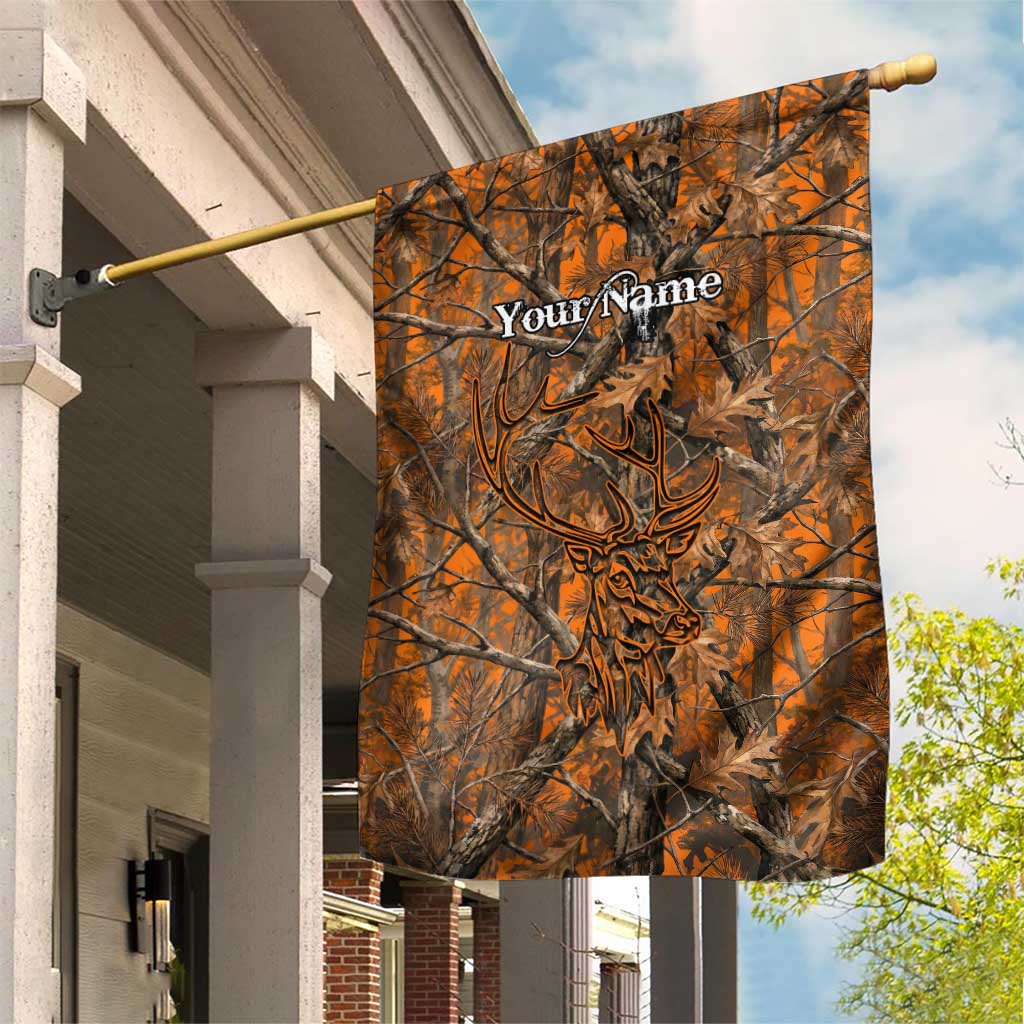 Personalized Deer Hunter Garden Flag Antler Outline and Autumn Camouflage Hunting