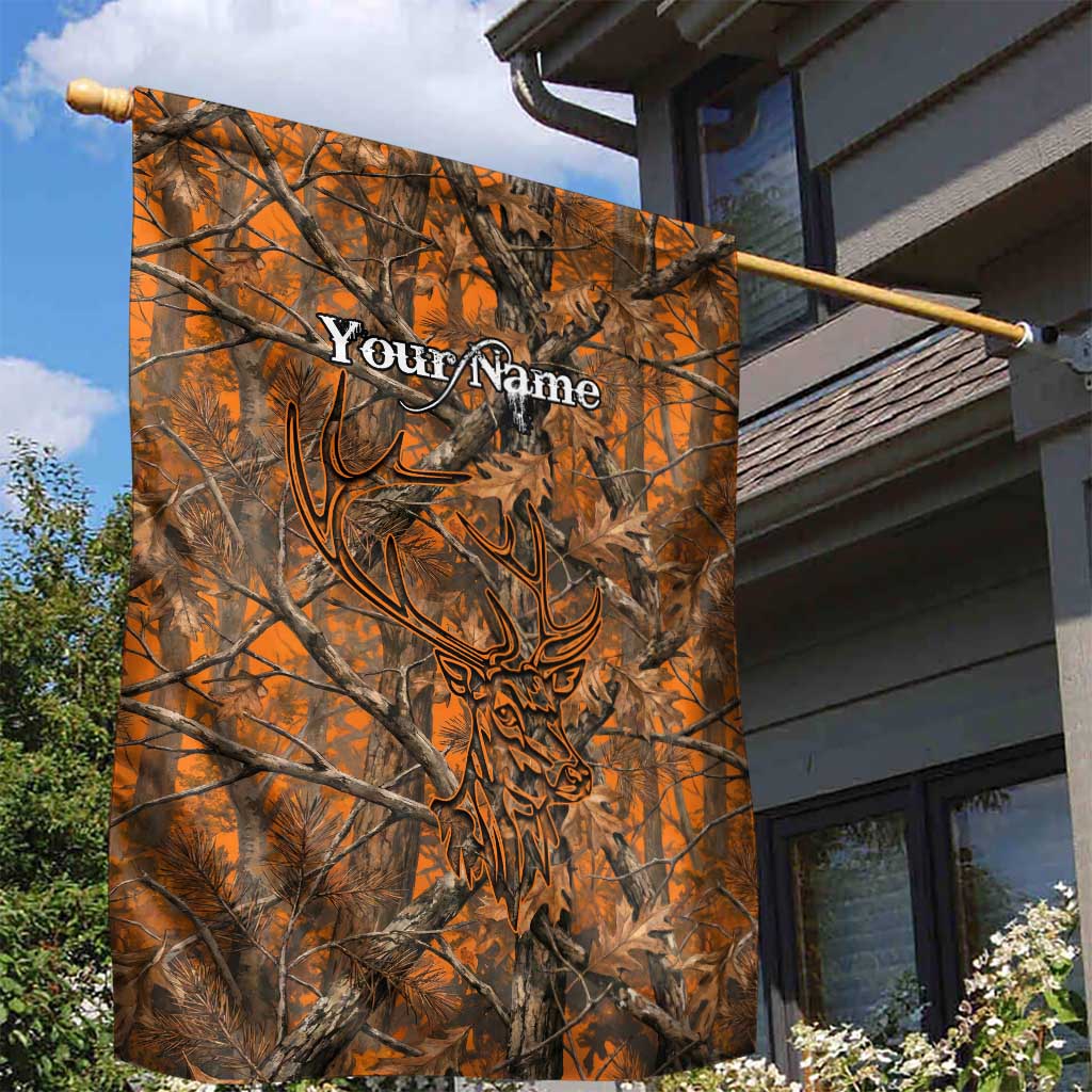 Personalized Deer Hunter Garden Flag Antler Outline and Autumn Camouflage Hunting