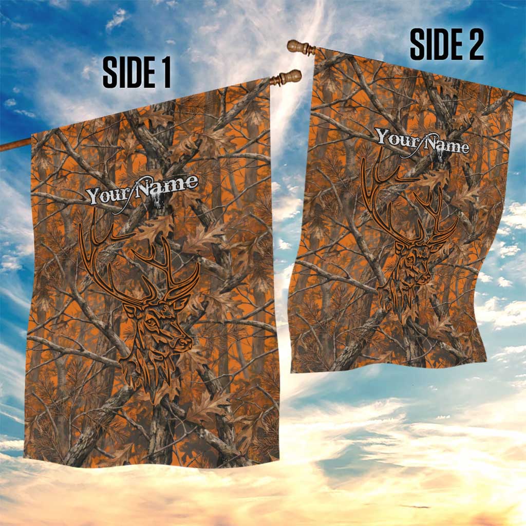 Personalized Deer Hunter Garden Flag Antler Outline and Autumn Camouflage Hunting