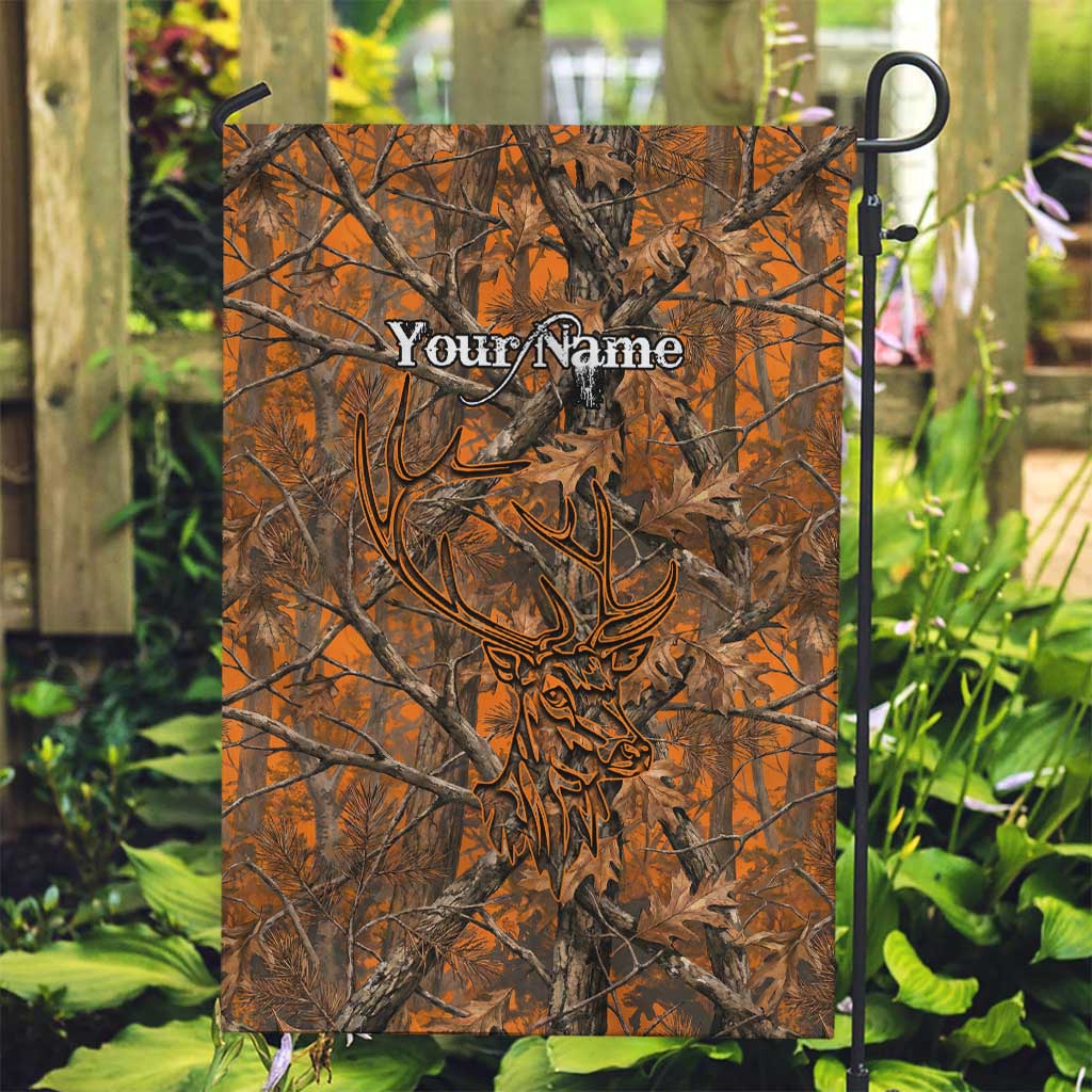 Personalized Deer Hunter Garden Flag Antler Outline and Autumn Camouflage Hunting