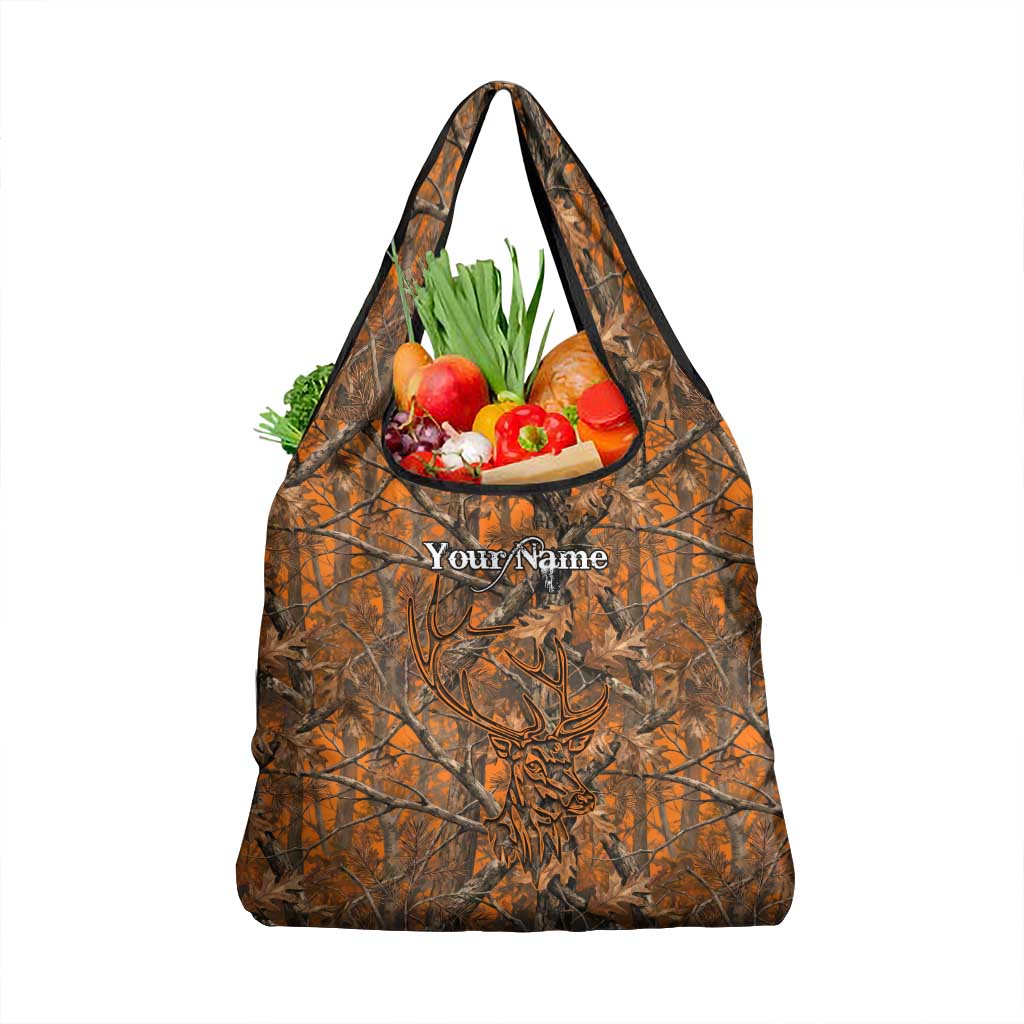 Personalized Deer Hunter Grocery Bag Antler Outline and Autumn Camouflage Hunting