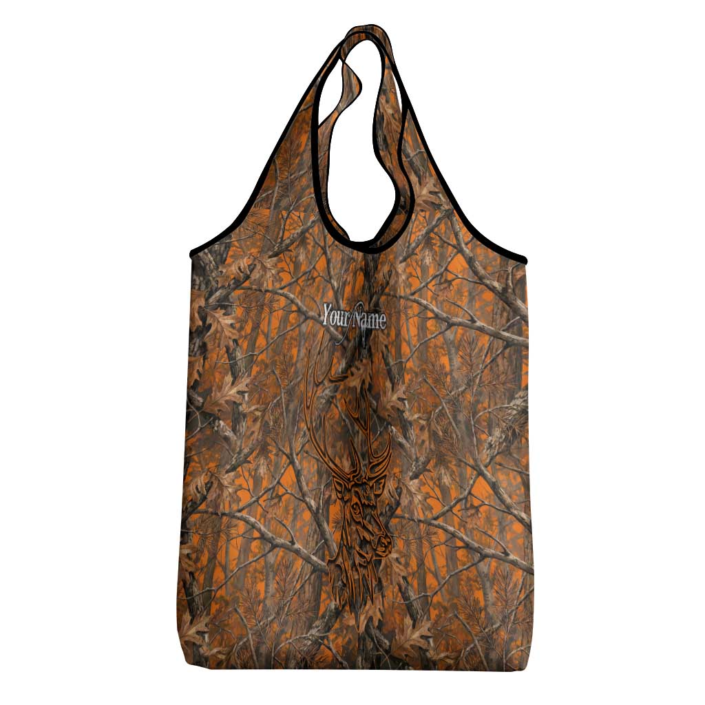 Personalized Deer Hunter Grocery Bag Antler Outline and Autumn Camouflage Hunting