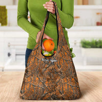 Personalized Deer Hunter Grocery Bag Antler Outline and Autumn Camouflage Hunting