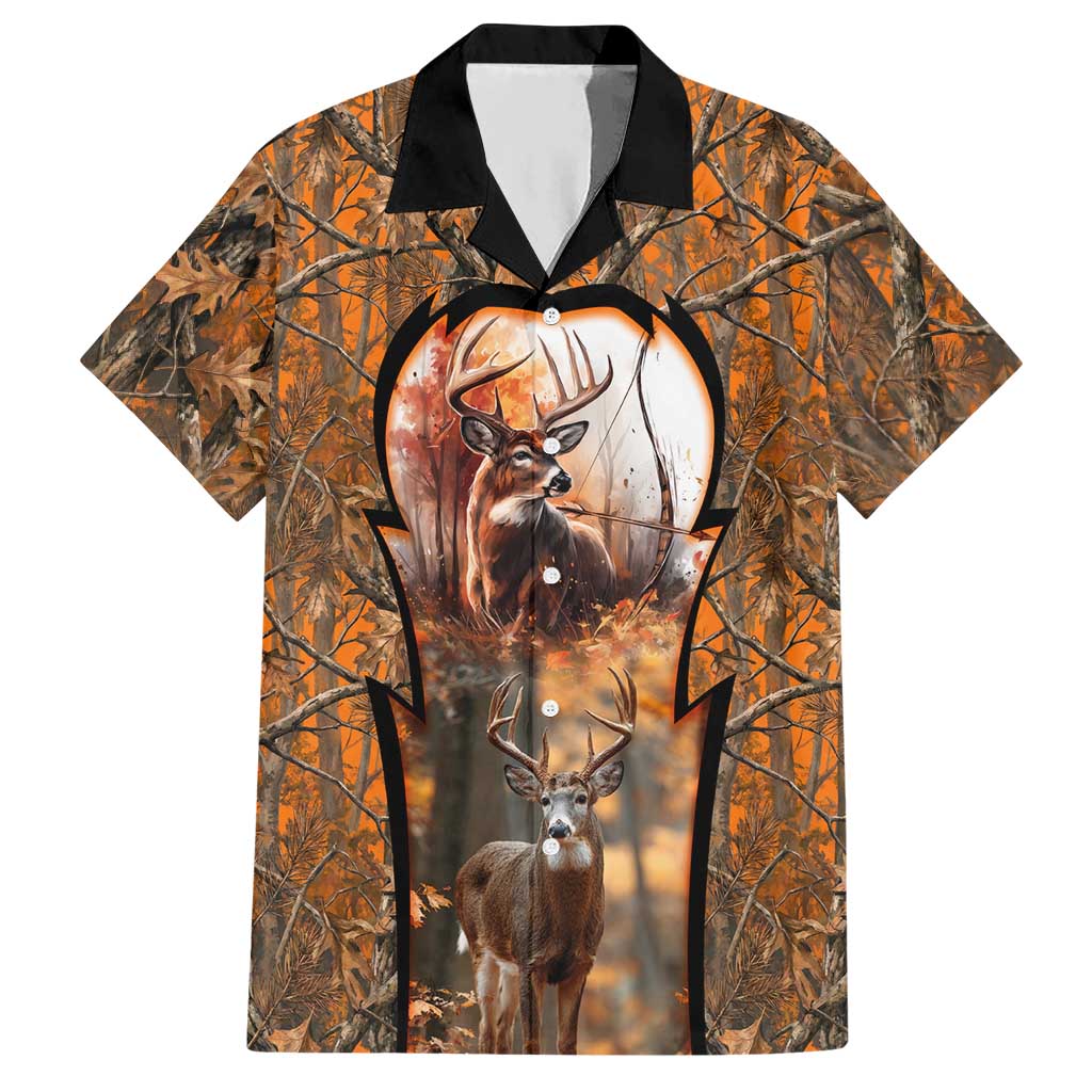 Personalized Deer Hunter Hawaiian Shirt Antler Outline and Autumn Camouflage Hunting