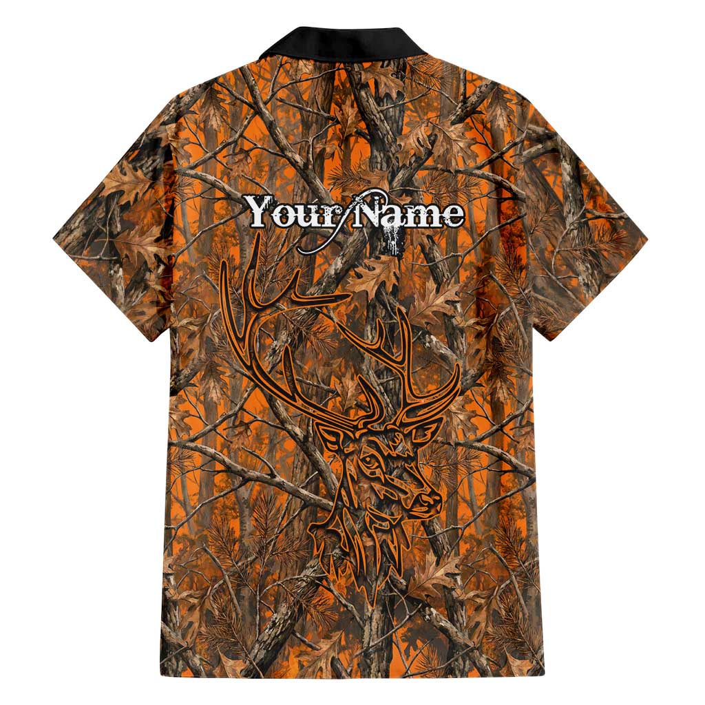Personalized Deer Hunter Hawaiian Shirt Antler Outline and Autumn Camouflage Hunting