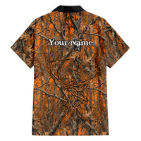 Personalized Deer Hunter Hawaiian Shirt Antler Outline and Autumn Camouflage Hunting