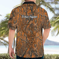 Personalized Deer Hunter Hawaiian Shirt Antler Outline and Autumn Camouflage Hunting