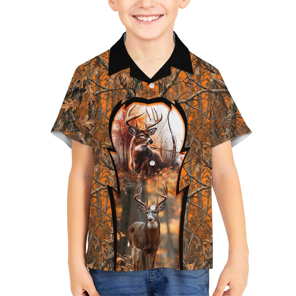 Personalized Deer Hunter Hawaiian Shirt Antler Outline and Autumn Camouflage Hunting