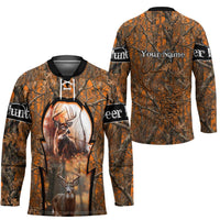 Personalized Deer Hunter Hockey Jersey Antler Outline and Autumn Camouflage Hunting