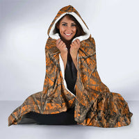 Personalized Deer Hunter Hooded Blanket Antler Outline and Autumn Camouflage Hunting