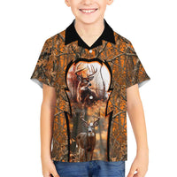 Personalized Deer Hunter Kid Hawaiian Shirt Antler Outline and Autumn Camouflage Hunting