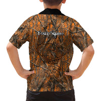 Personalized Deer Hunter Kid Hawaiian Shirt Antler Outline and Autumn Camouflage Hunting
