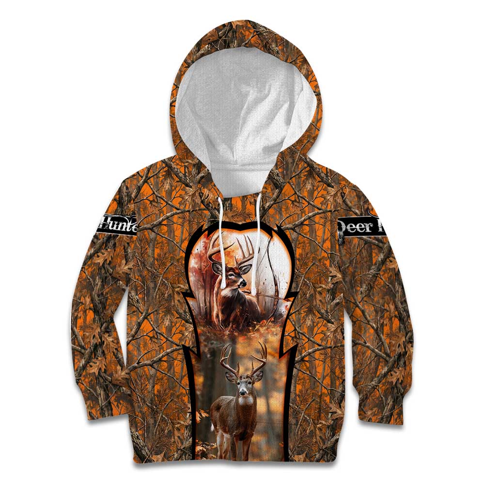 Personalized Deer Hunter Kid Hoodie Antler Outline and Autumn Camouflage Hunting