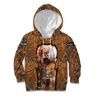 Personalized Deer Hunter Kid Hoodie Antler Outline and Autumn Camouflage Hunting