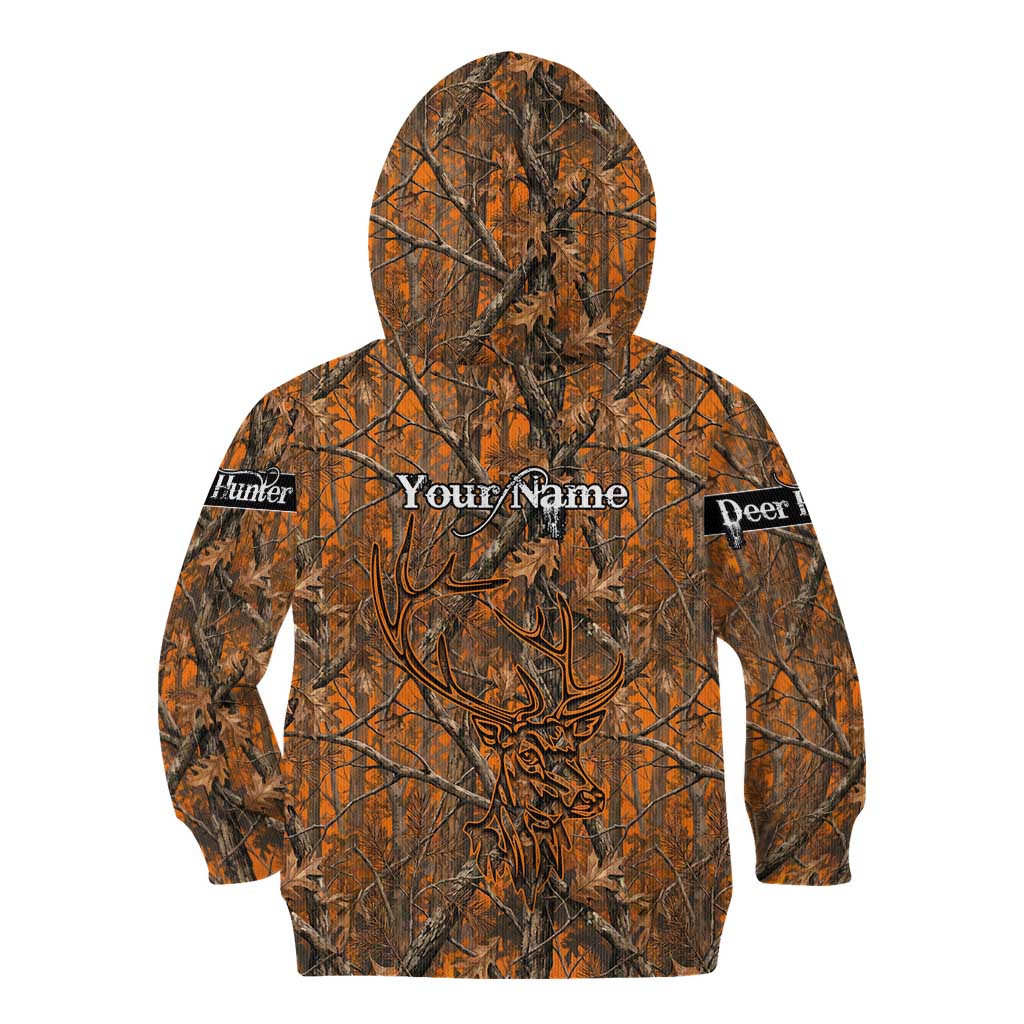 Personalized Deer Hunter Kid Hoodie Antler Outline and Autumn Camouflage Hunting