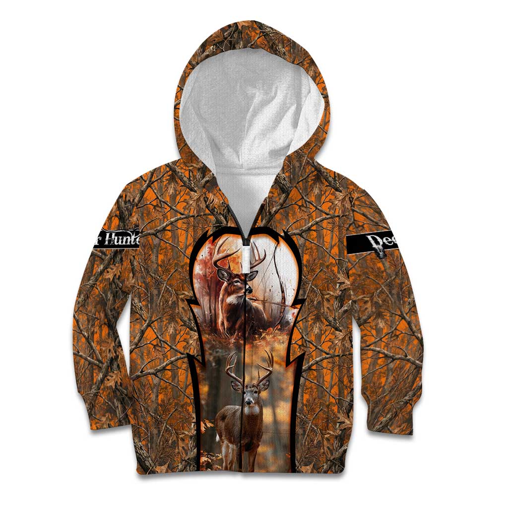 Personalized Deer Hunter Kid Hoodie Antler Outline and Autumn Camouflage Hunting