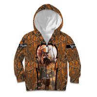 Personalized Deer Hunter Kid Hoodie Antler Outline and Autumn Camouflage Hunting