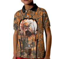 Personalized Deer Hunter Kid Polo Shirt Antler Outline and Autumn Camouflage Hunting